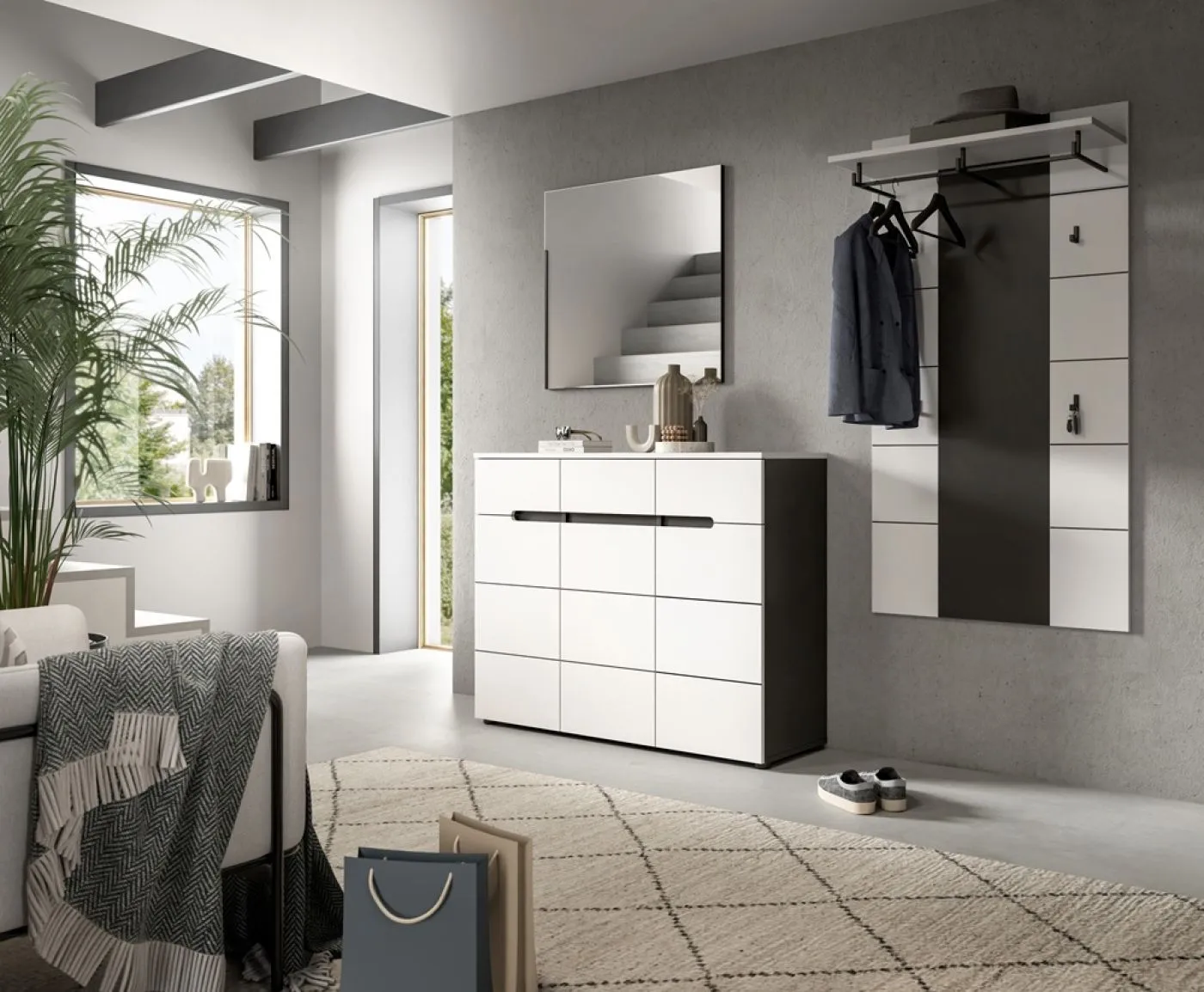 Garderoben-Set Canu 2 | Basalt grau / Weiß | 3-teilig