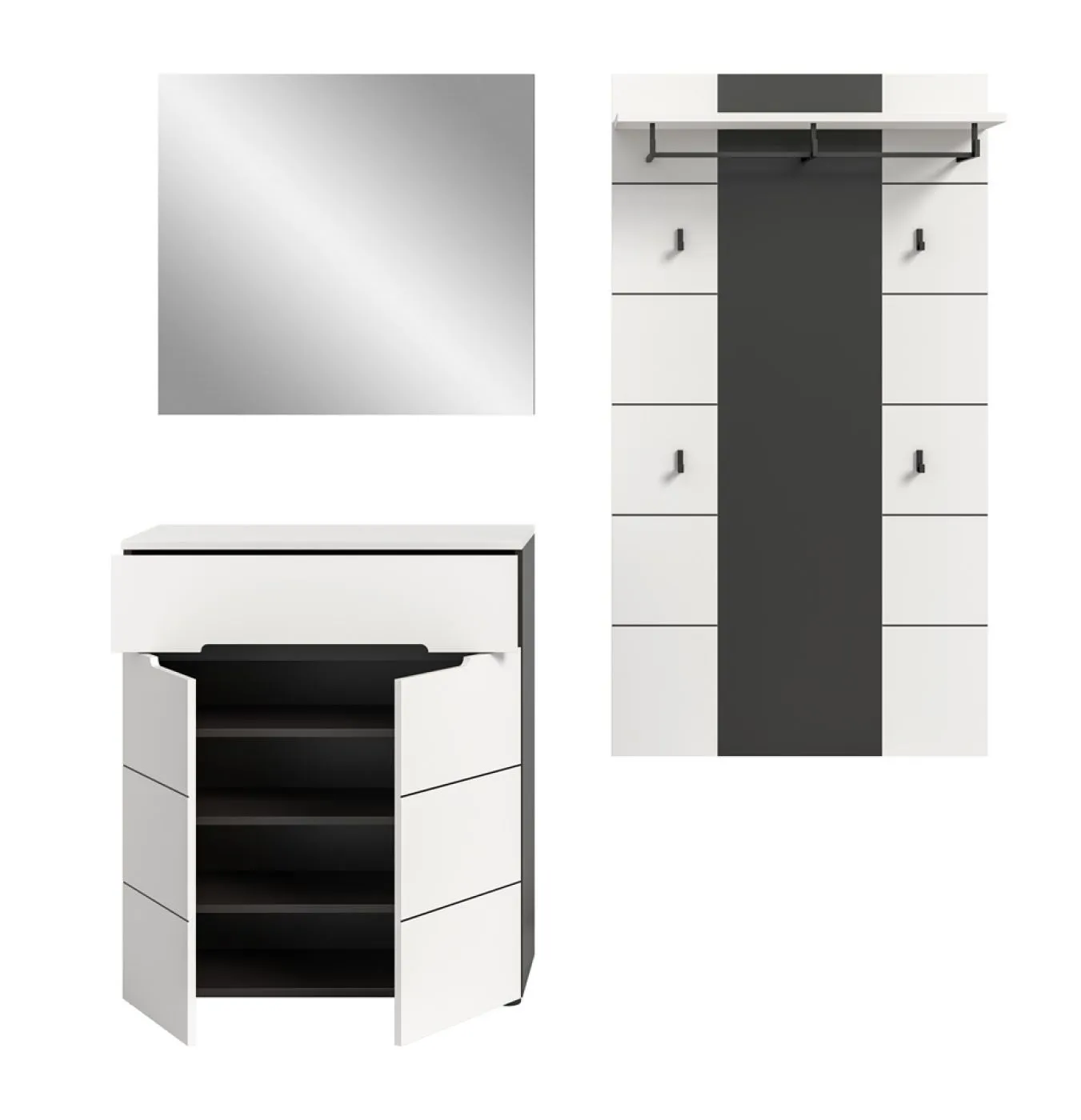 Garderoben-Set Canu 3 | Basalt grau / Weiß | 3-teilig