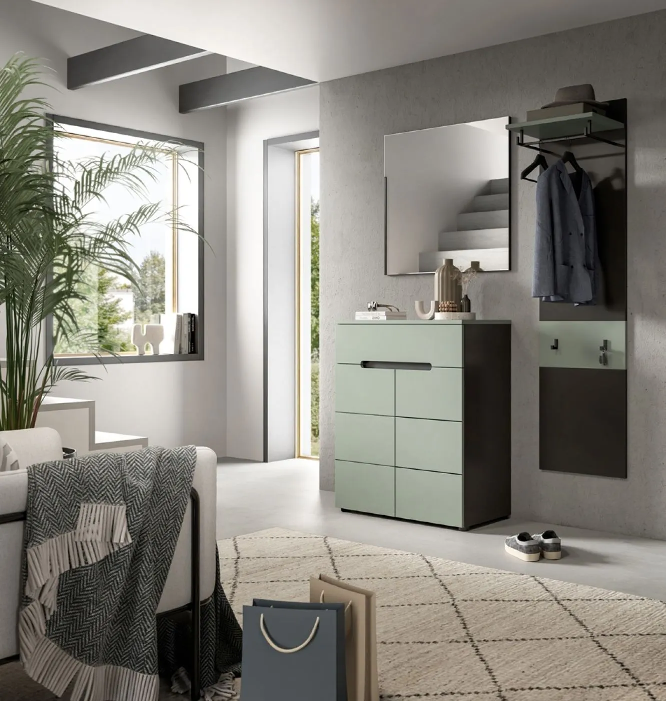 Garderoben-Set Canu 5 | Basalt grau / Smoke Green | 3-teilig
