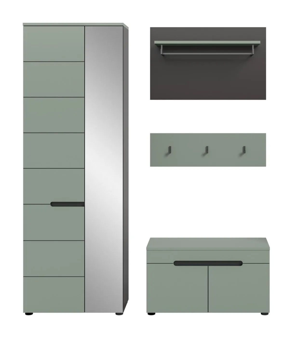 Garderoben-Set Canu | Basalt grau / Smoke Green | 3-teilig mit Sitzkissen