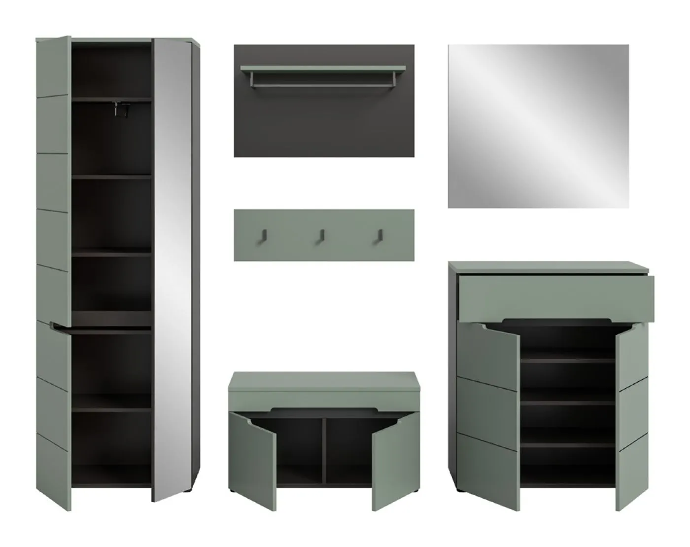 Garderoben-Set Canu | Basalt grau / Smoke Green | 5-teilig