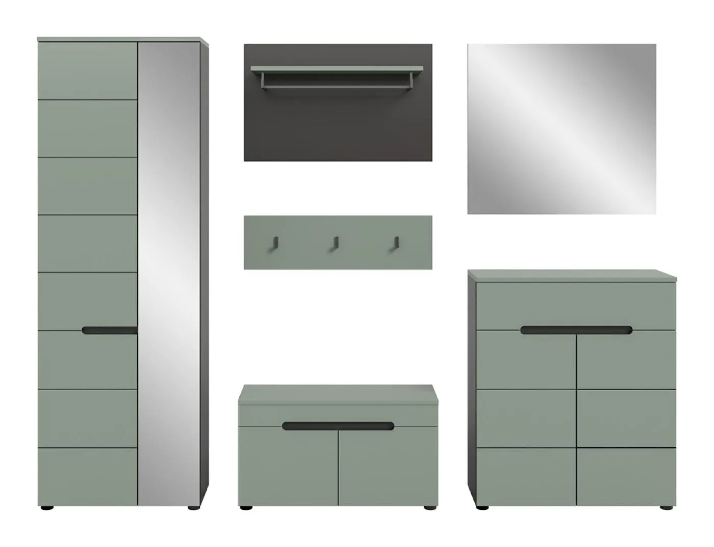 Garderoben-Set Canu | Basalt grau / Smoke Green | 5-teilig ohne