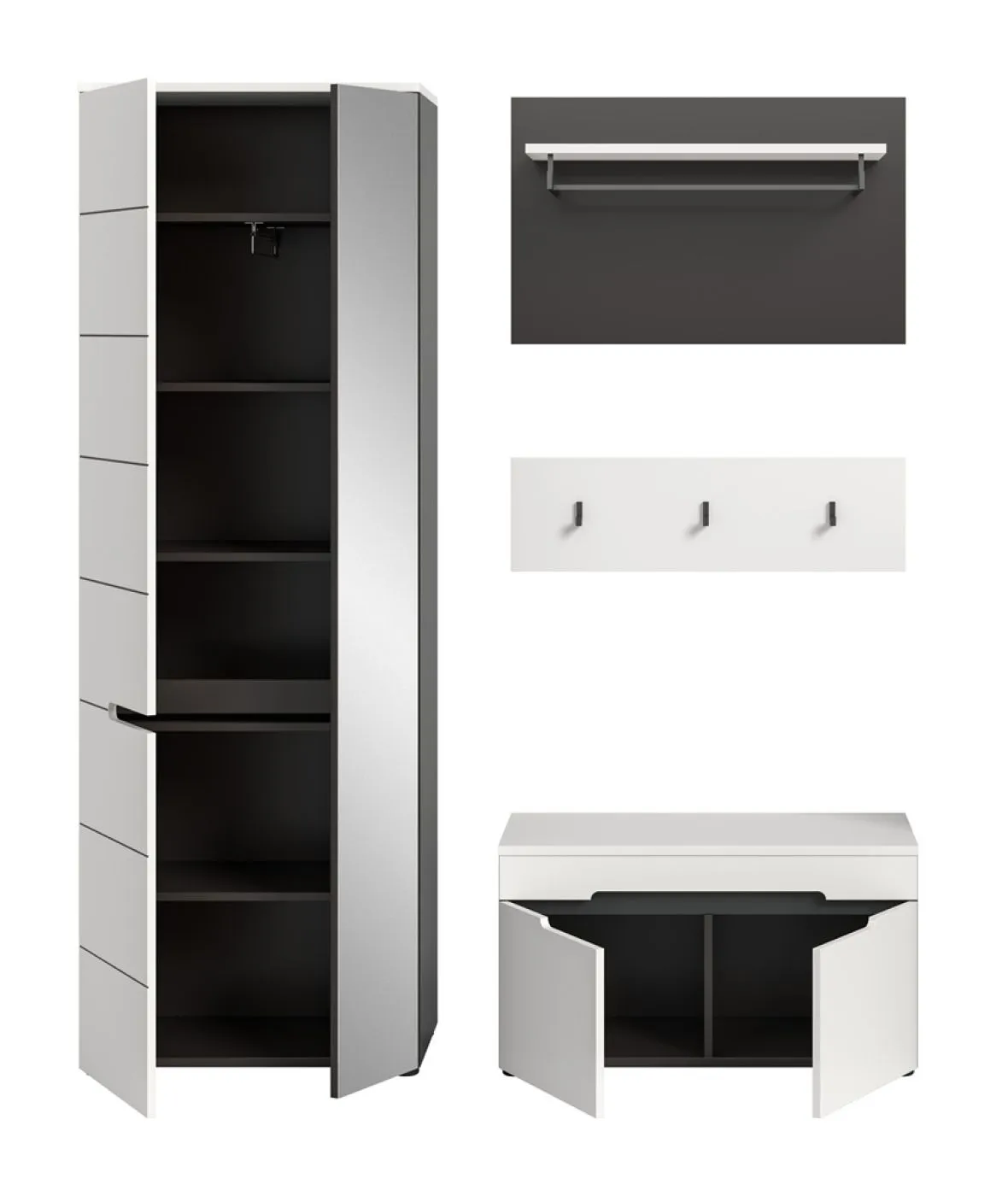 Garderoben-Set Canu | Basalt grau / Weiß | 3-teilig mit Sitzkissen
