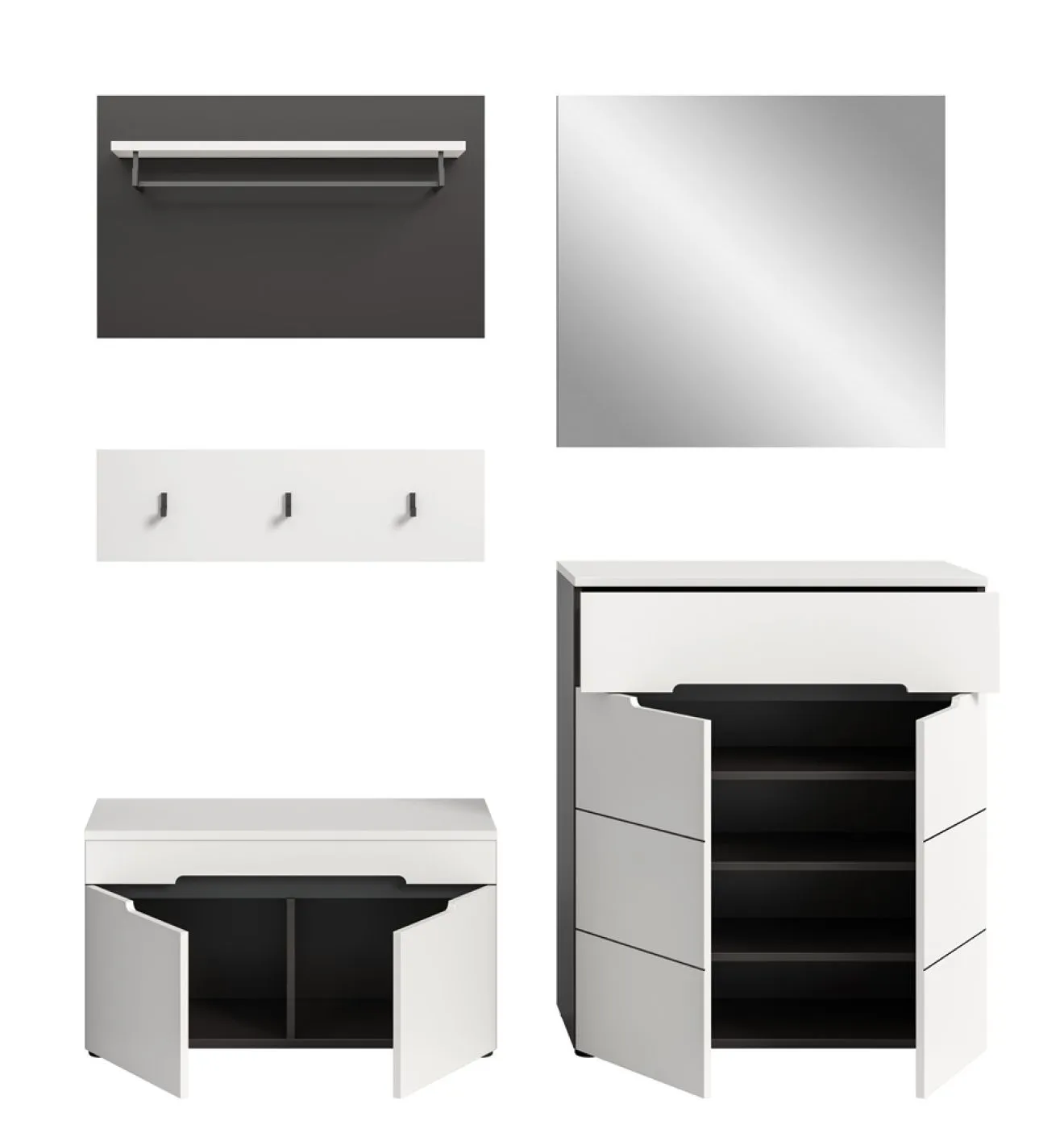 Garderoben-Set Canu | Basalt grau / Weiß | 4-teilig