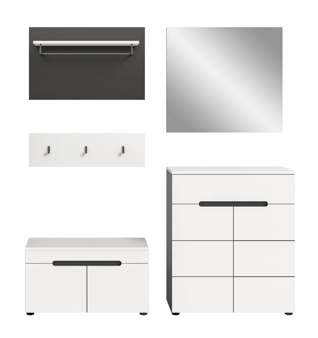 Garderoben-Set Canu | Basalt grau / Weiß | 4-teilig mit Sitzkissen