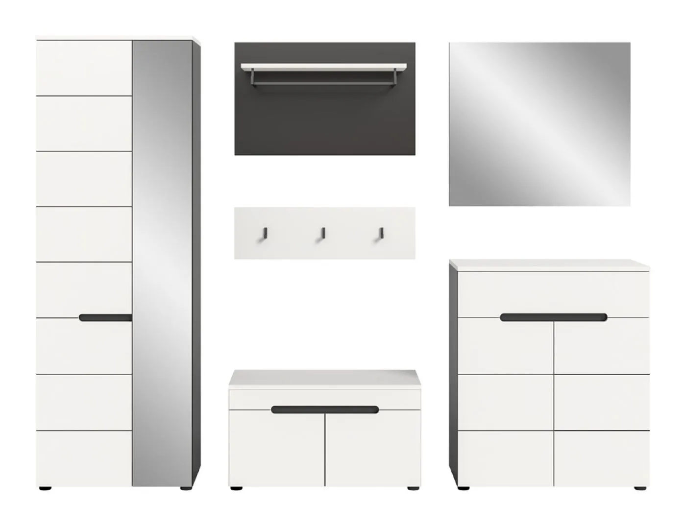 Garderoben-Set Canu | Basalt grau / Weiß | 5-teilig
