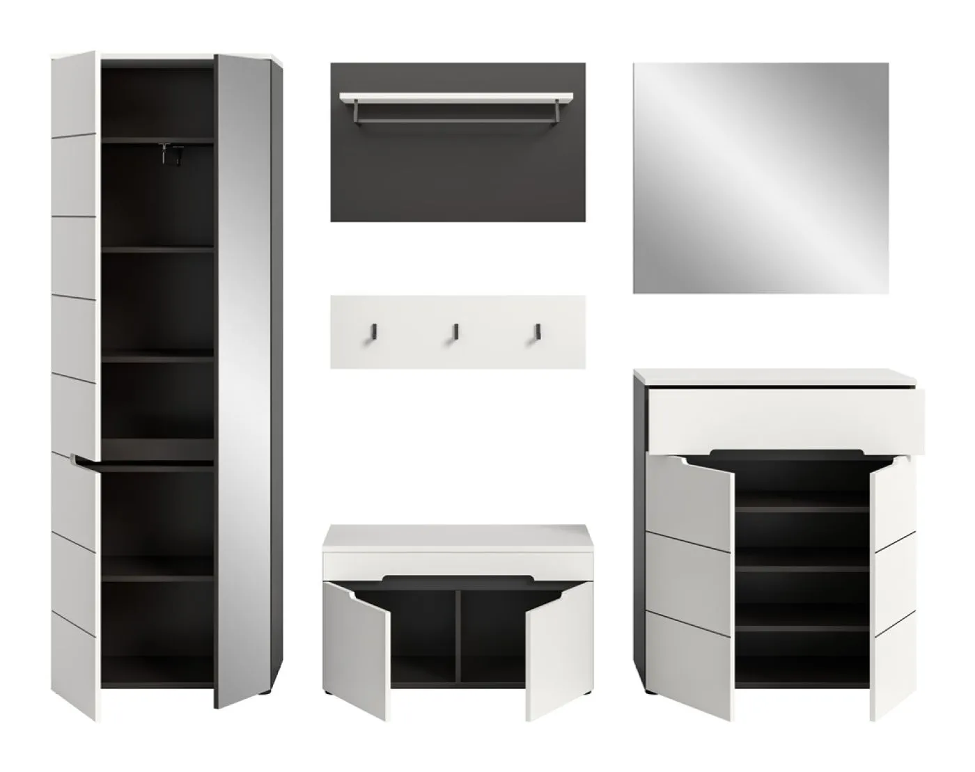 Garderoben-Set Canu | Basalt grau / Weiß | 5-teilig