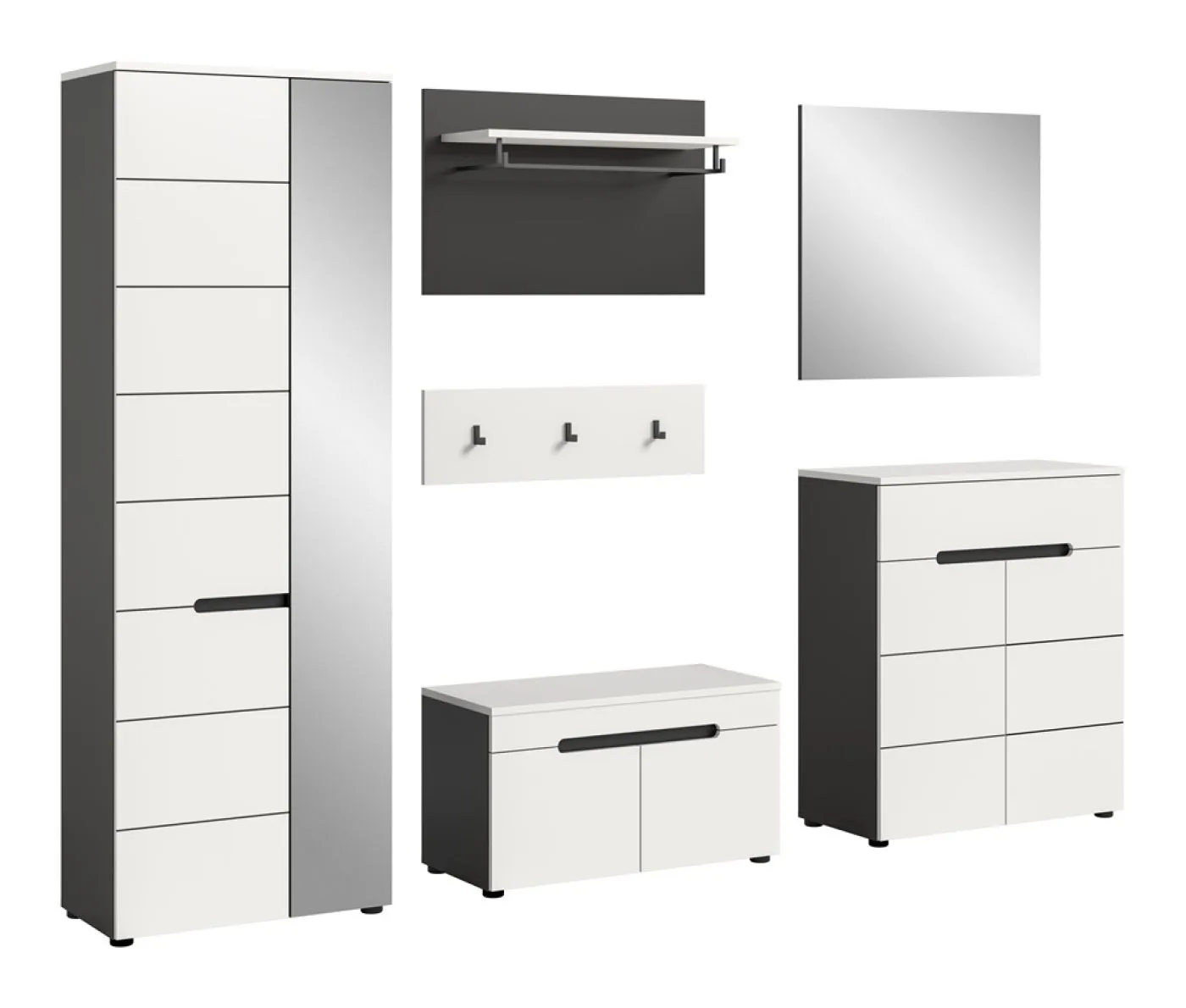 Garderoben-Set Canu | Basalt grau / Weiß | 5-teilig ohne