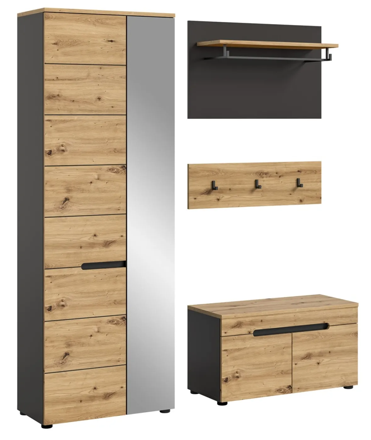 Garderoben-Set Canu | grau / Artisan Eiche | 3-teilig mit Sitzkissen
