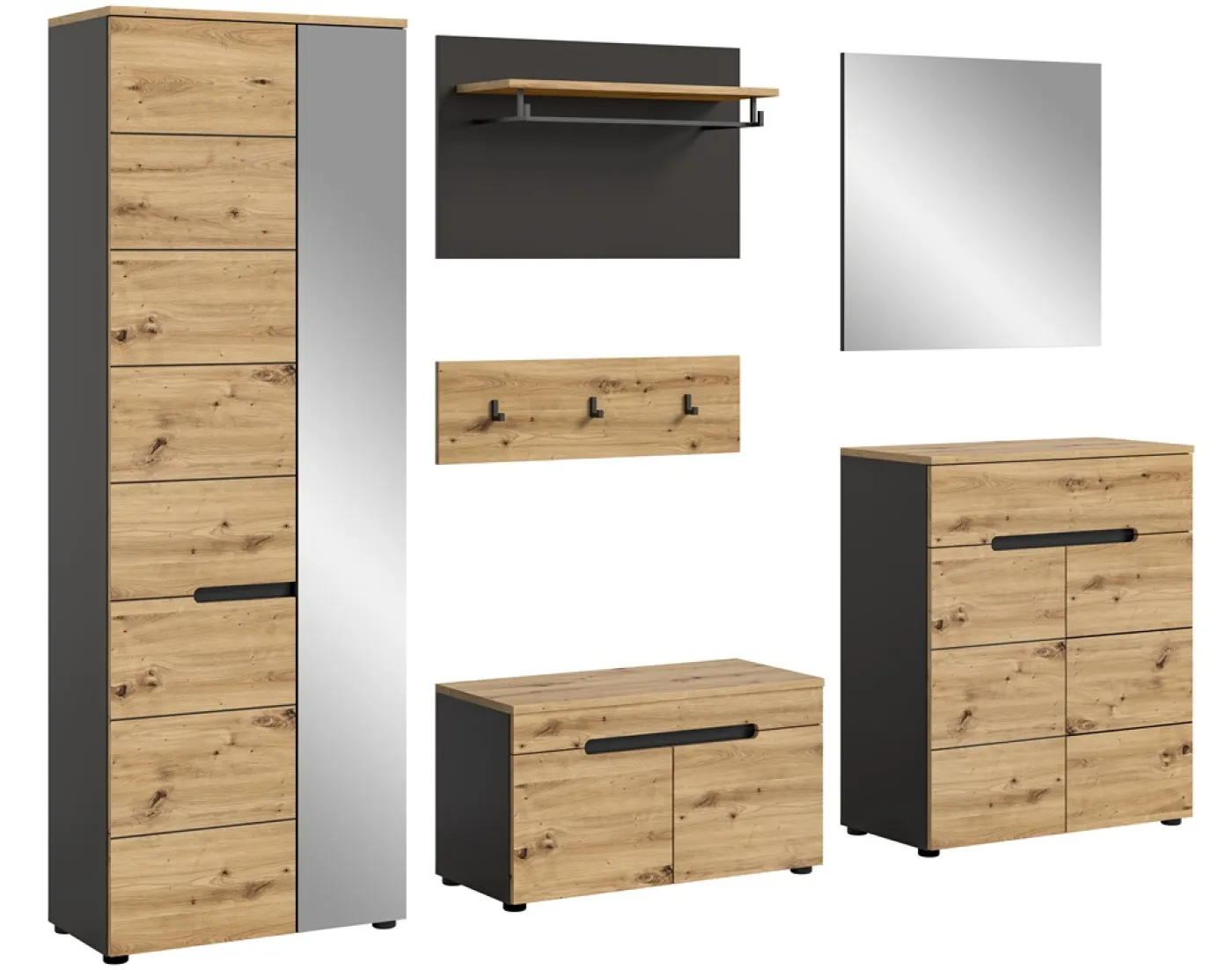 Garderoben-Set Canu | grau / Artisan Eiche | 5-teilig mit Sitzkissen