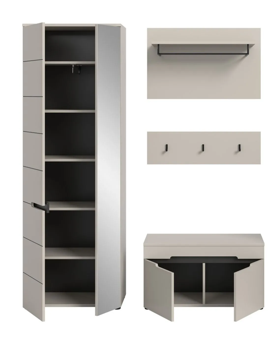 Garderoben-Set Canu | Kaschmir / Basalt grau | 3-teilig mit Sitzkissen