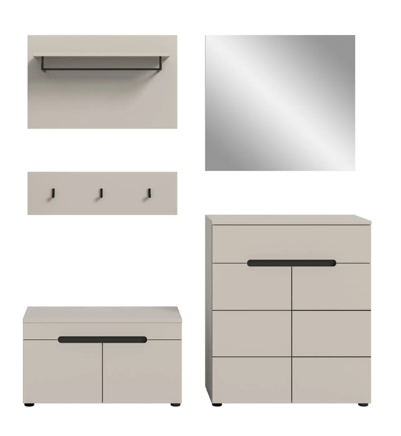 Garderoben-Set Canu | Kaschmir / Basalt grau | 4-teilig ohne Sitzkissen