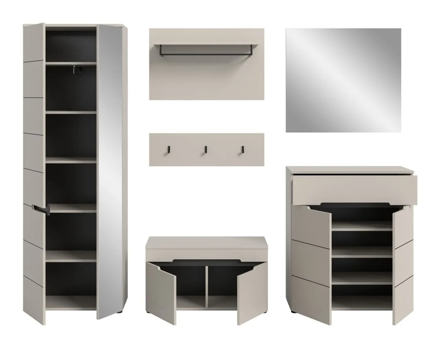 Garderoben-Set Canu | Kaschmir / Basalt grau | 5-teilig ohne Kissen