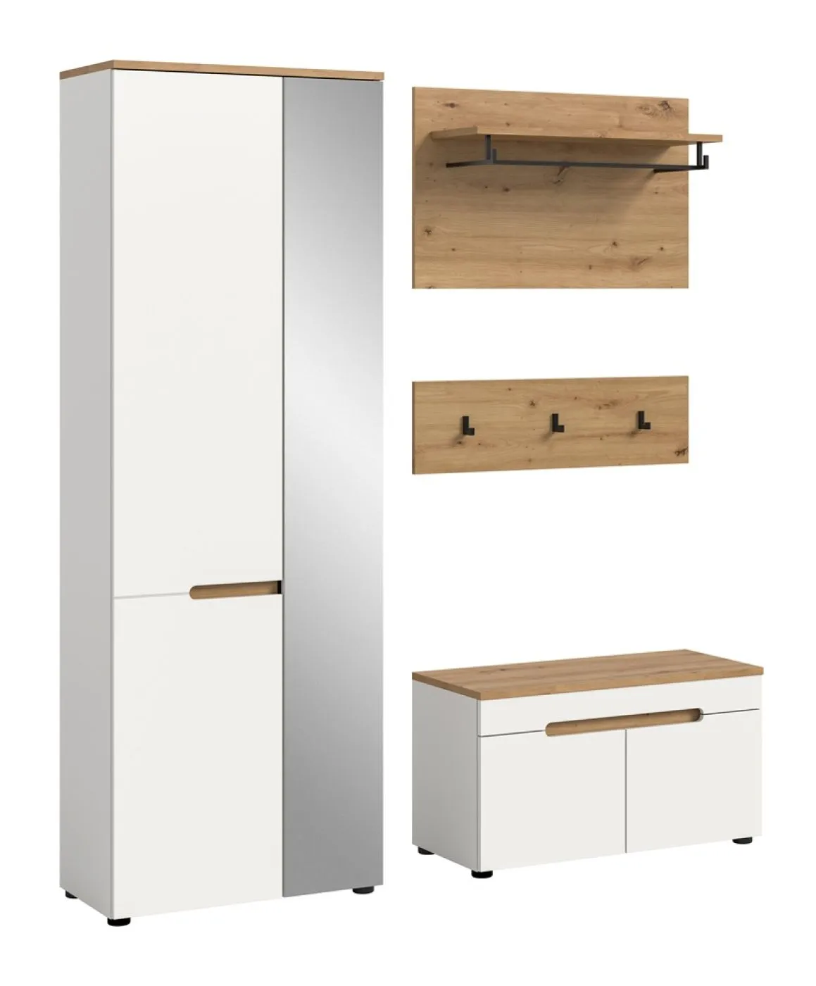 Garderoben-Set Canu | Weiß / Artisan Eiche | 3-teilig mit Sitzkissen