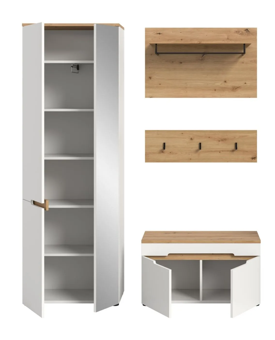 Garderoben-Set Canu | Weiß / Artisan Eiche | 3-teilig ohne Sitzkissen