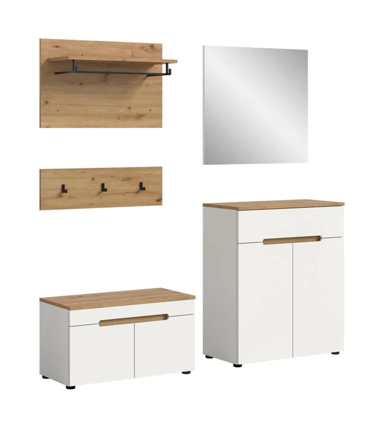 Garderoben-Set Canu | Weiß / Artisan Eiche | 4-teilig mit Sitzkissen