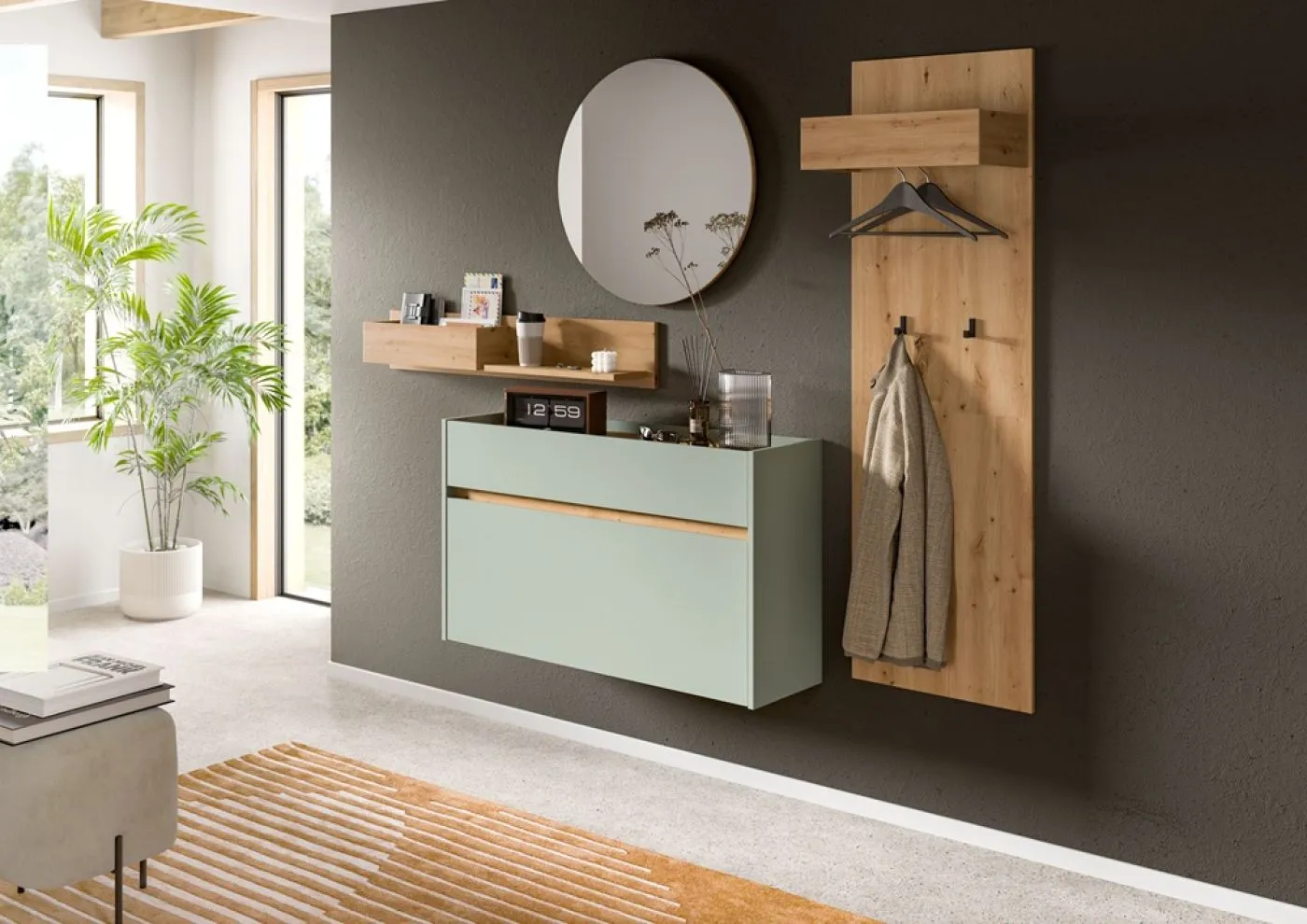 Garderoben-Set Drive 1 | Salbei / Artisan Oak | 4-teilig ohne Beleuchtung