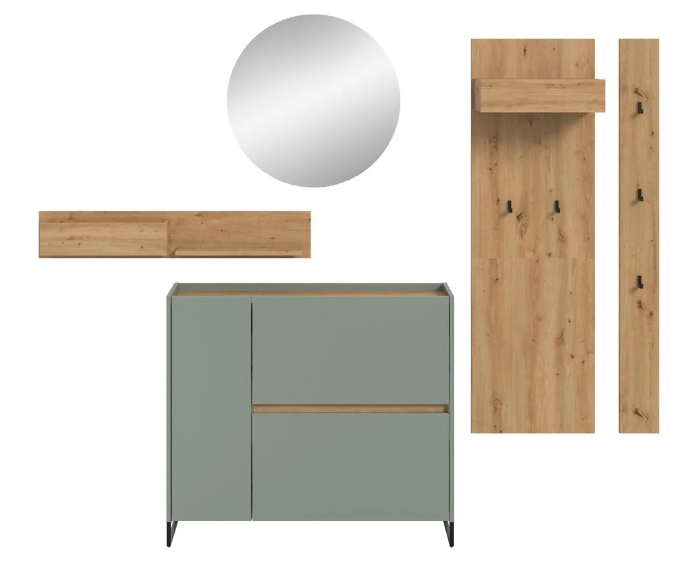 Garderoben-Set Drive 1 | Salbei / Artisan Oak | 5-teilig mit Beleuchtung