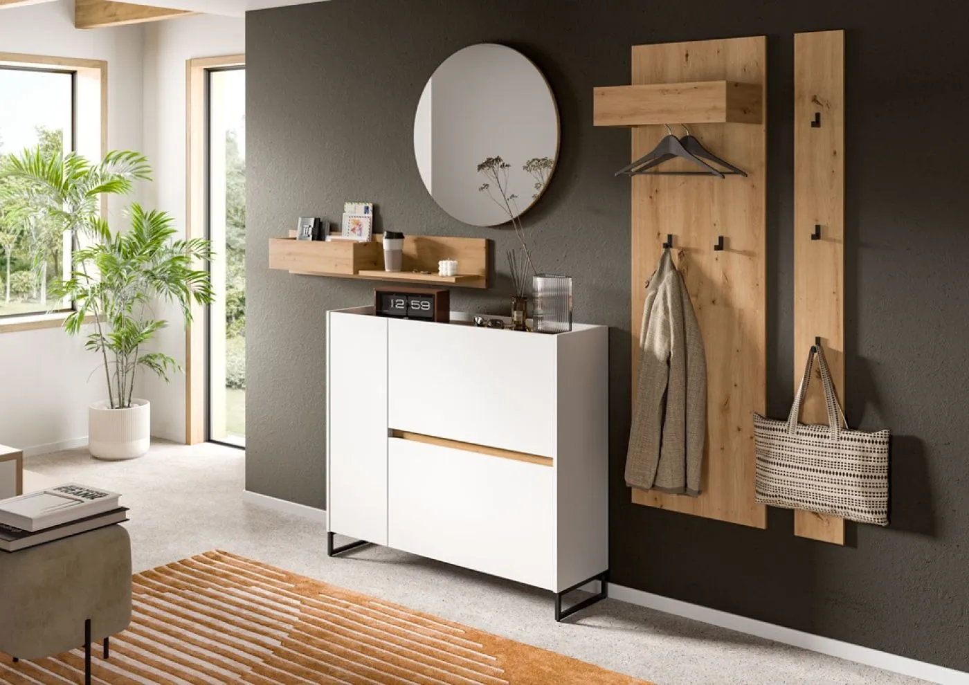 Garderoben-Set Drive 1 | weiß / Artisan Oak | 5-teilig ohne Beleuchtung