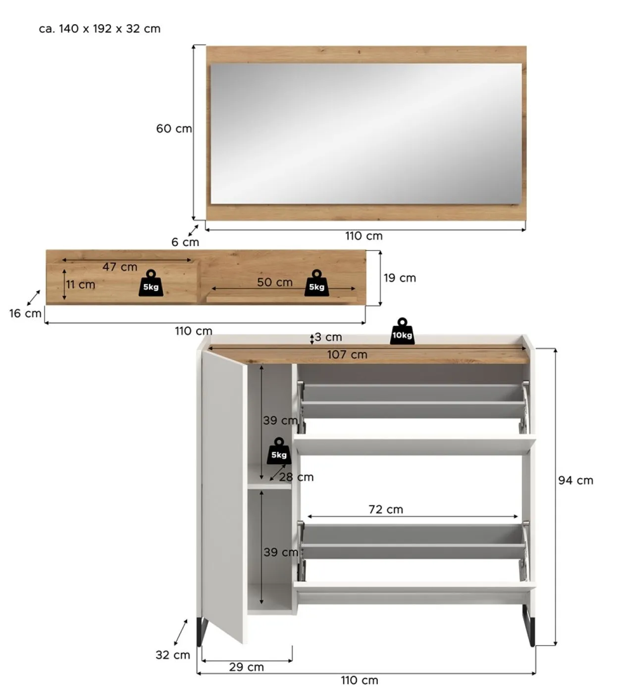 Garderoben-Set Drive 2 | weiß / Artisan Oak | 3-teilig