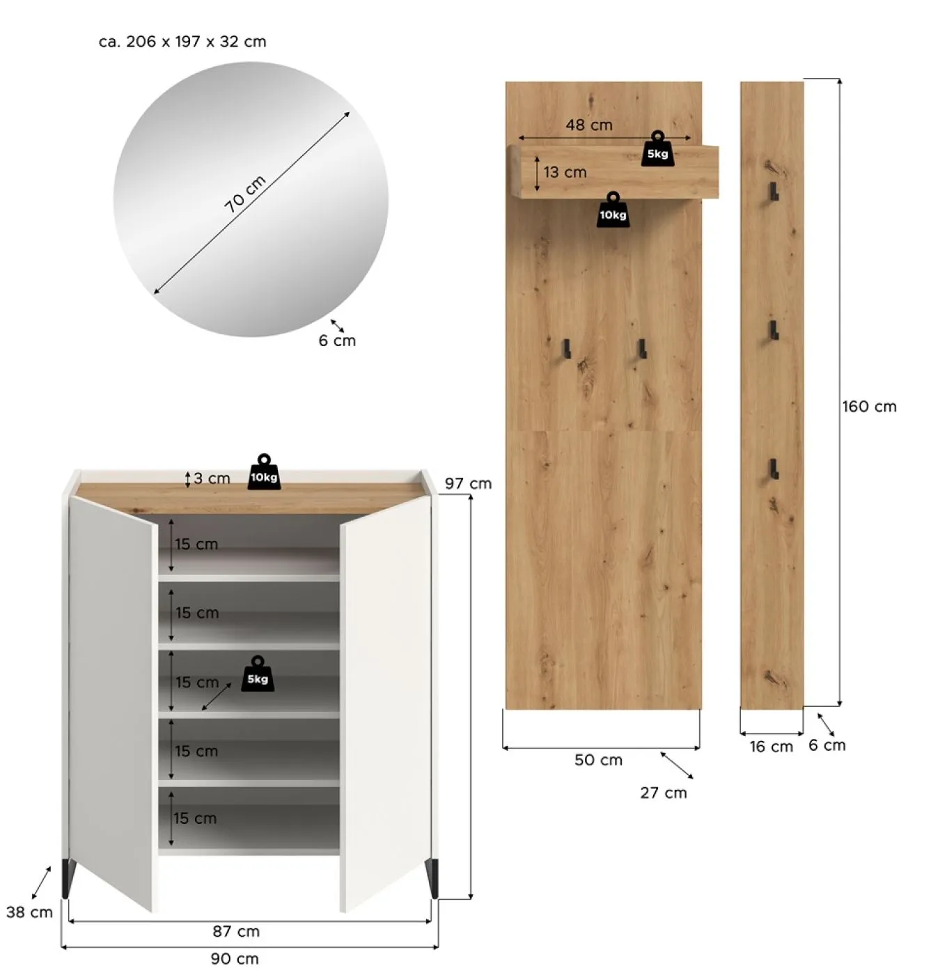 Garderoben-Set Drive 2 | weiß / Artisan Oak | 4-teilig
