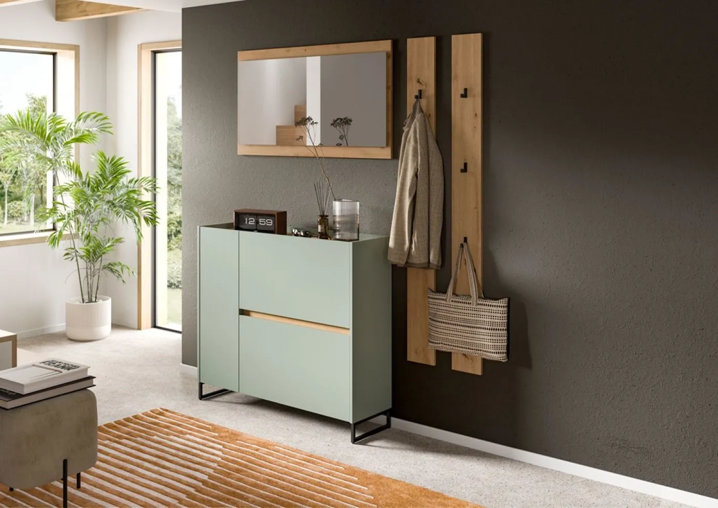 Garderoben-Set Drive 4 | Salbei / Artisan Oak | 4-teilig ohne Beleuchtung