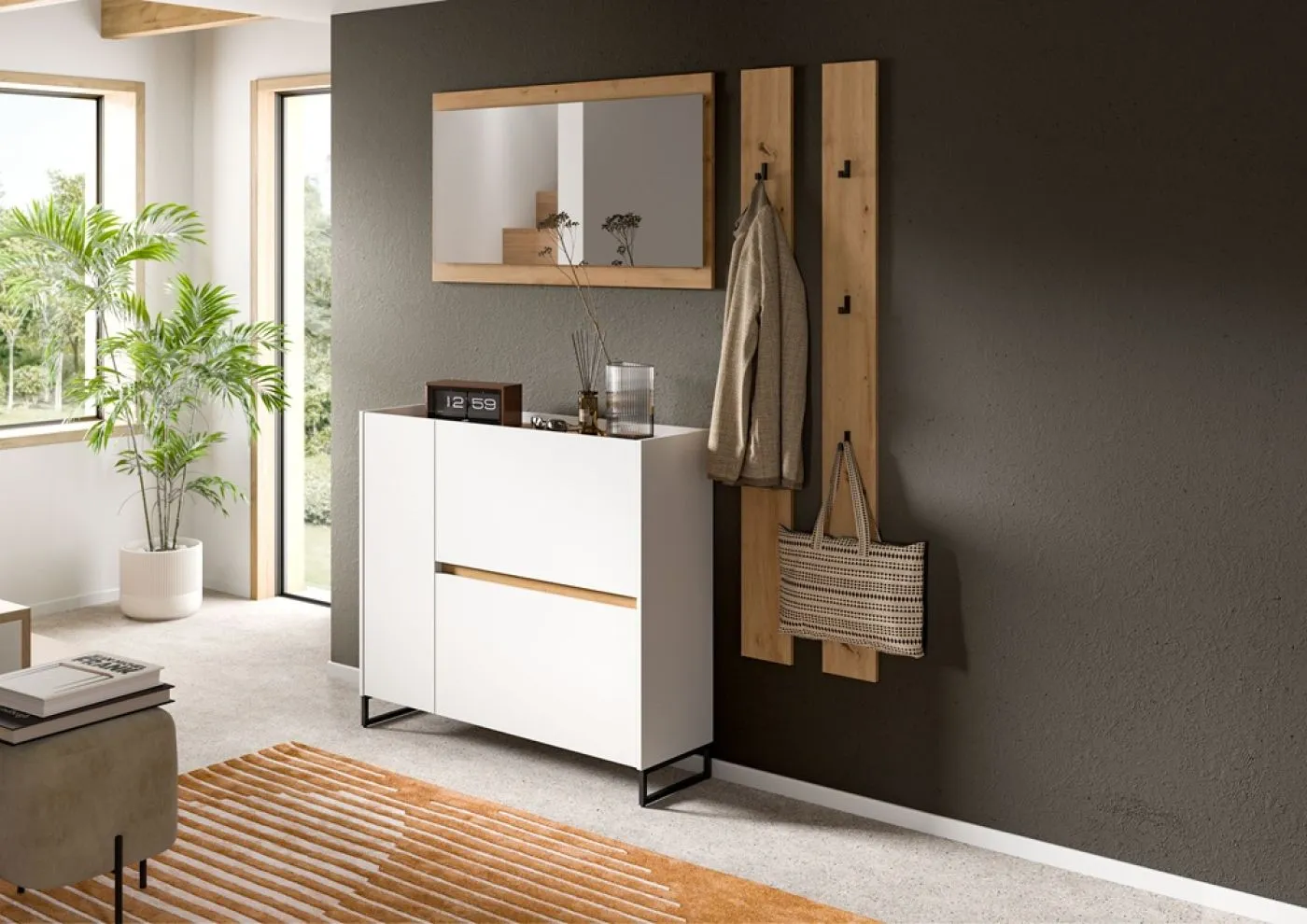 Garderoben-Set Drive 4 | weiß / Artisan Oak | 4-teilig mit Beleuchtung