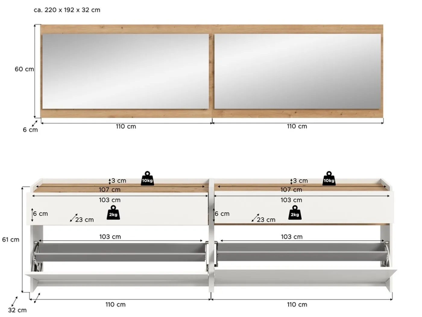 Garderoben-Set Drive 5 | weiß / Artisan Oak | 4-teilig mit LED Beleuchtung