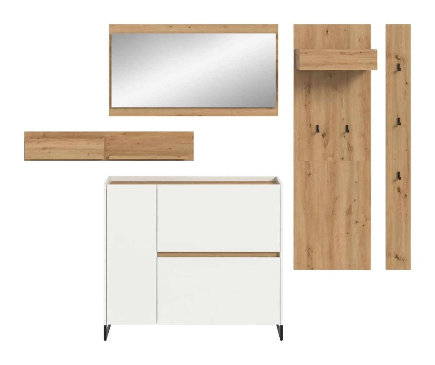Garderoben-Set Drive | weiß / Artisan Oak | 5-teilig mit Beleuchtung