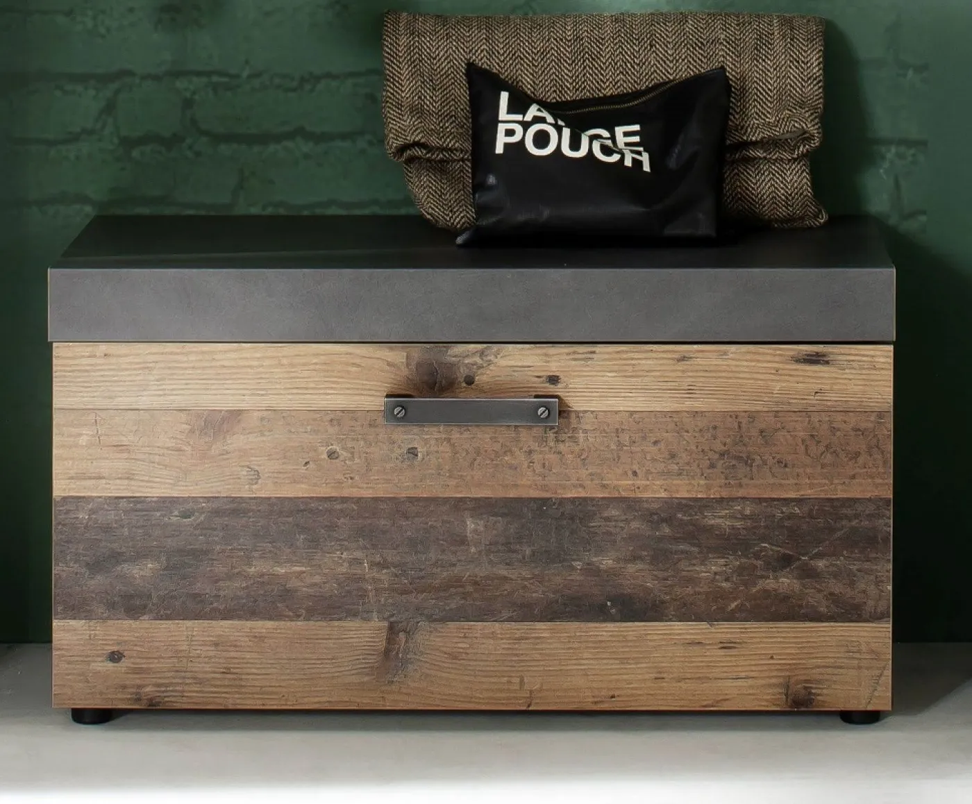 Garderoben-Set Indy 1 | Old Used Wood / Matera grau | 2-teilig | Shabby Look mit Sitzkissen