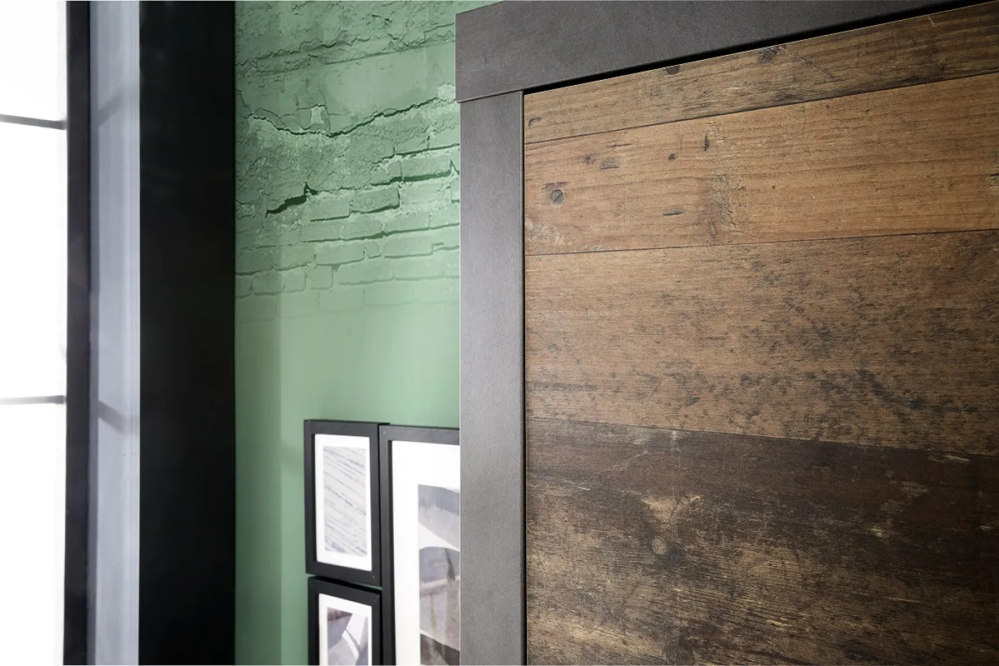 Garderoben-Set Indy 1 | Old Used Wood / Matera grau | 4-teilig | Shabby Look mit Sitzkissen