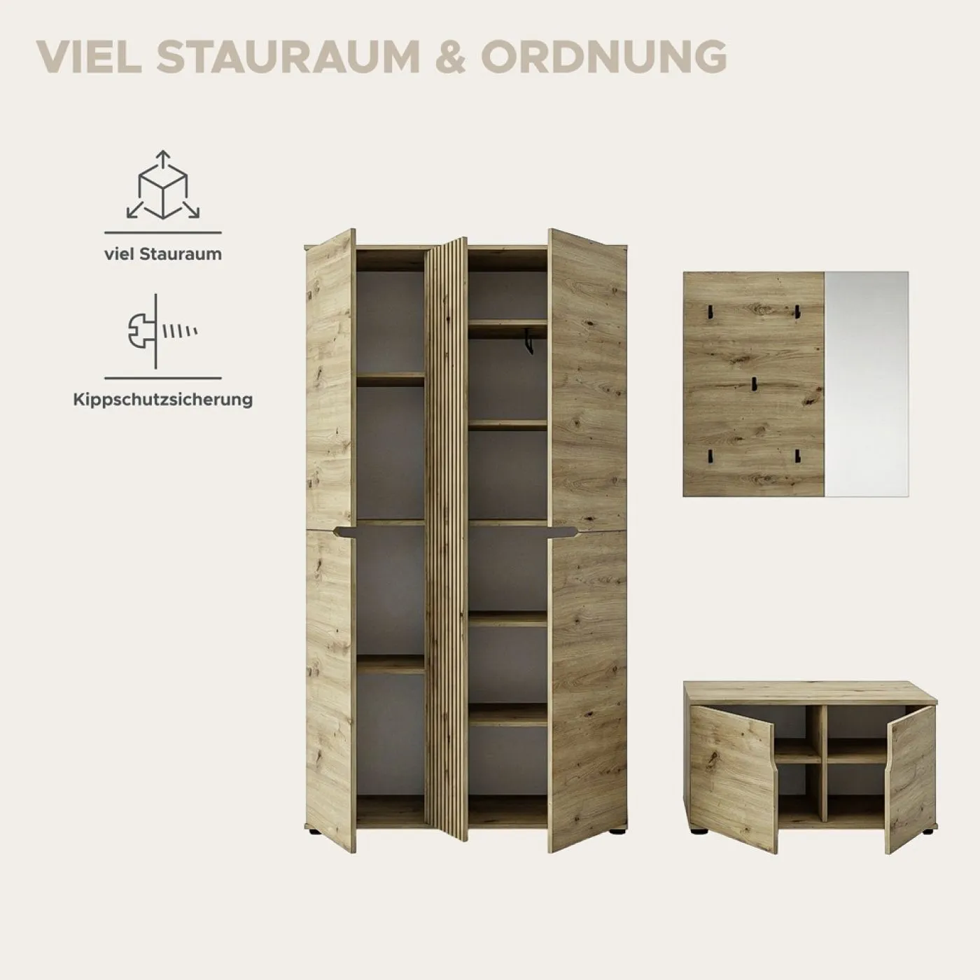 Garderoben-Set Keno 2 | Artisan Eiche | 3-teilig