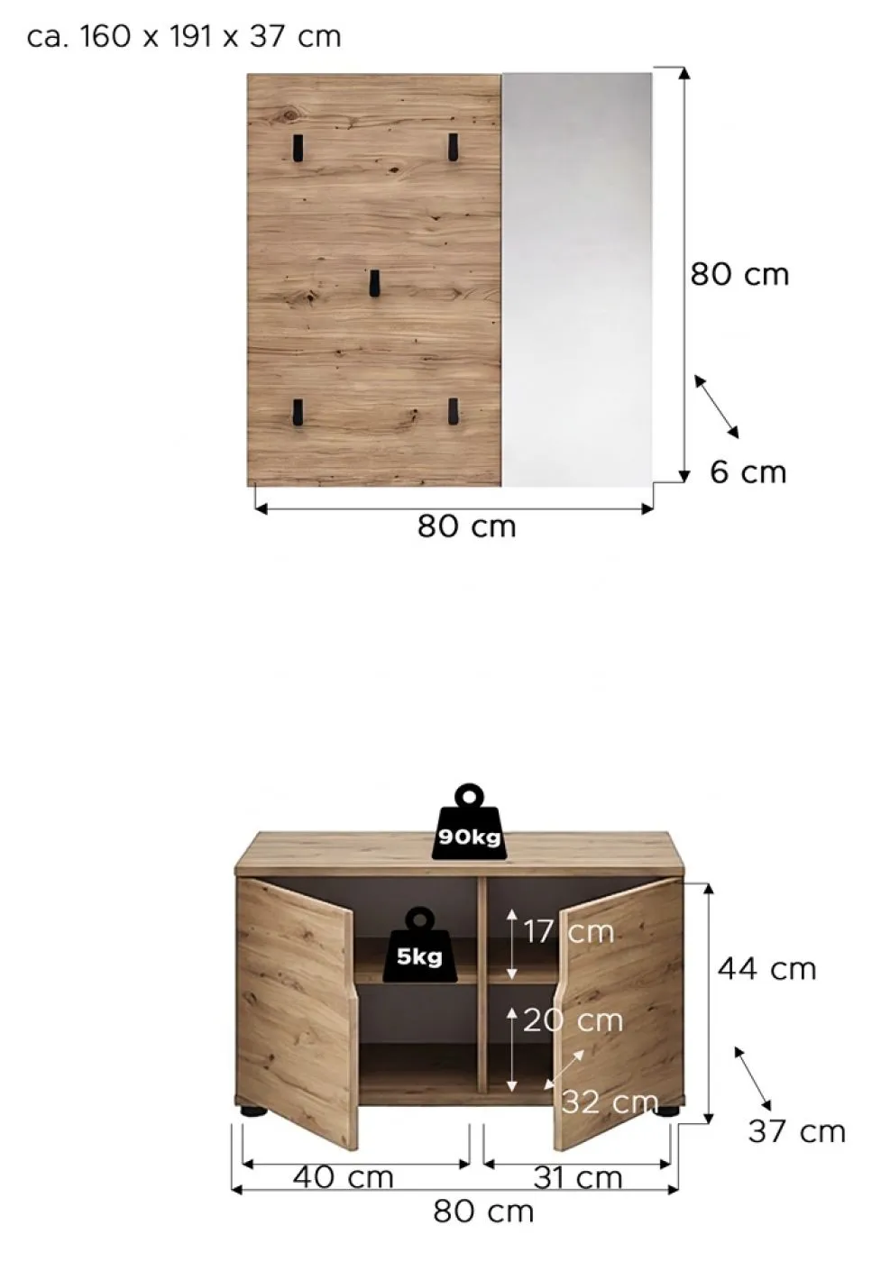 Garderoben-Set Keno | Artisan Eiche | 2-teilig ohne Sitzkissen