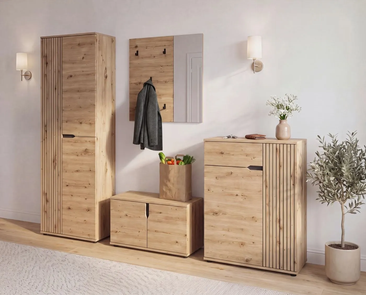Garderoben-Set Keno | Artisan Eiche | 4-teilig ohne Sitzkissen