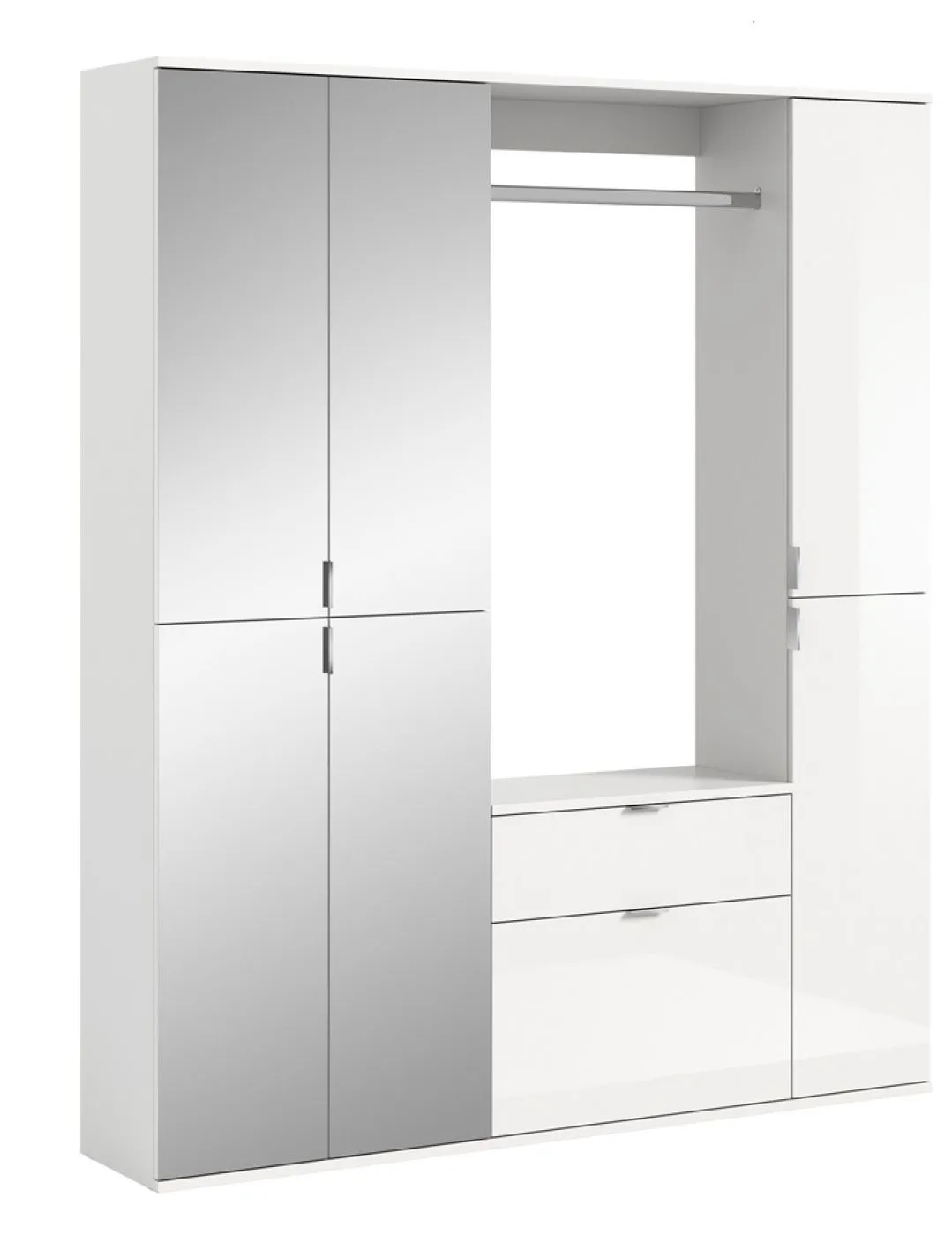 Garderoben Set Projekt X 2 | weiß Hochglanz / Spiegeltüren | 3-teilig
