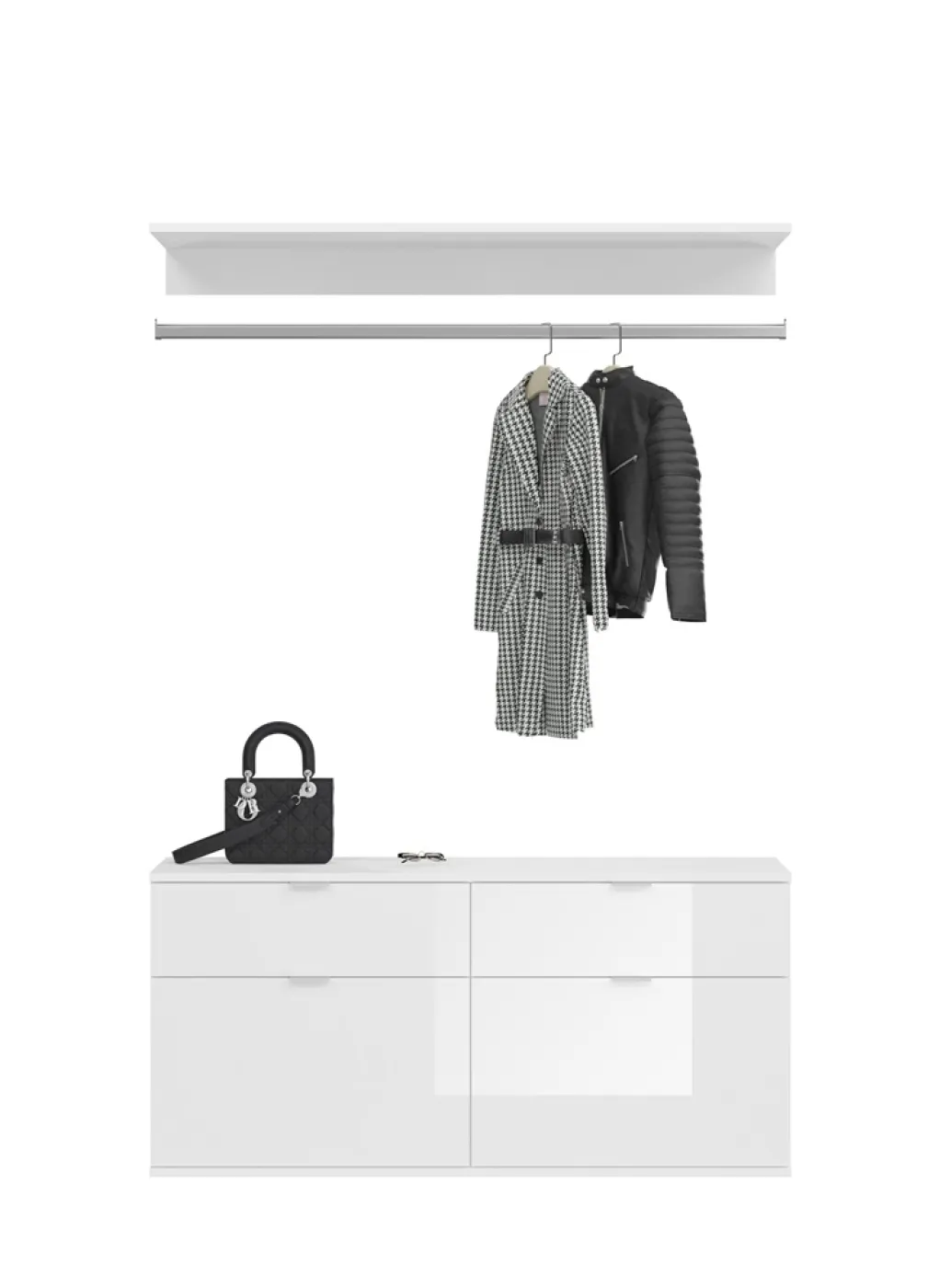 Garderoben Set Projekt X 3 | weiß Hochglanz / Artisan Eiche mit Spiegeltüren | 3-teilig