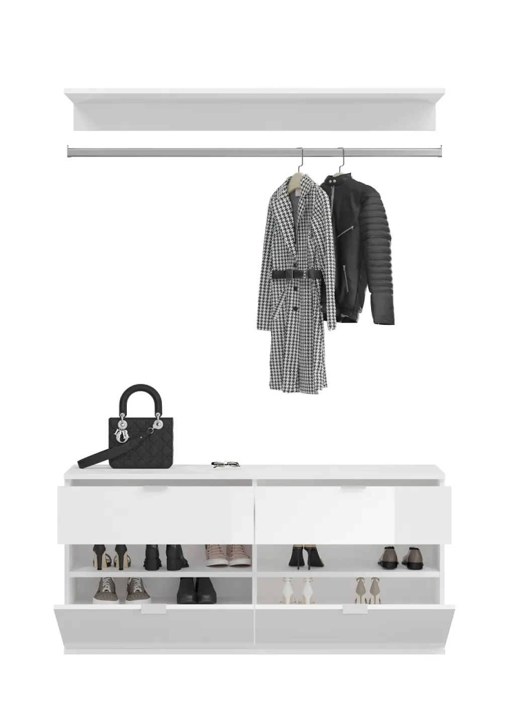 Garderoben Set Projekt X 3 | weiß Hochglanz / Artisan Eiche mit Spiegeltüren | 3-teilig