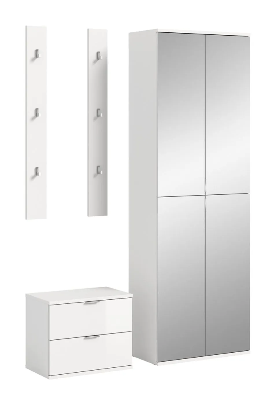 Garderoben Set Projekt X | mit Spiegelschrank breit | weiß Hochglanz | 4-teilig