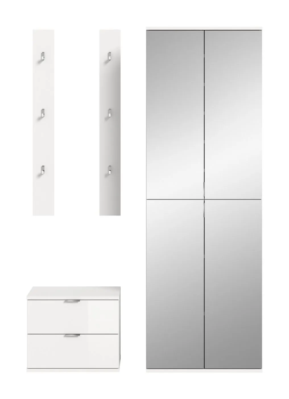 Garderoben Set Projekt X | mit Spiegelschrank breit | weiß Hochglanz | 4-teilig