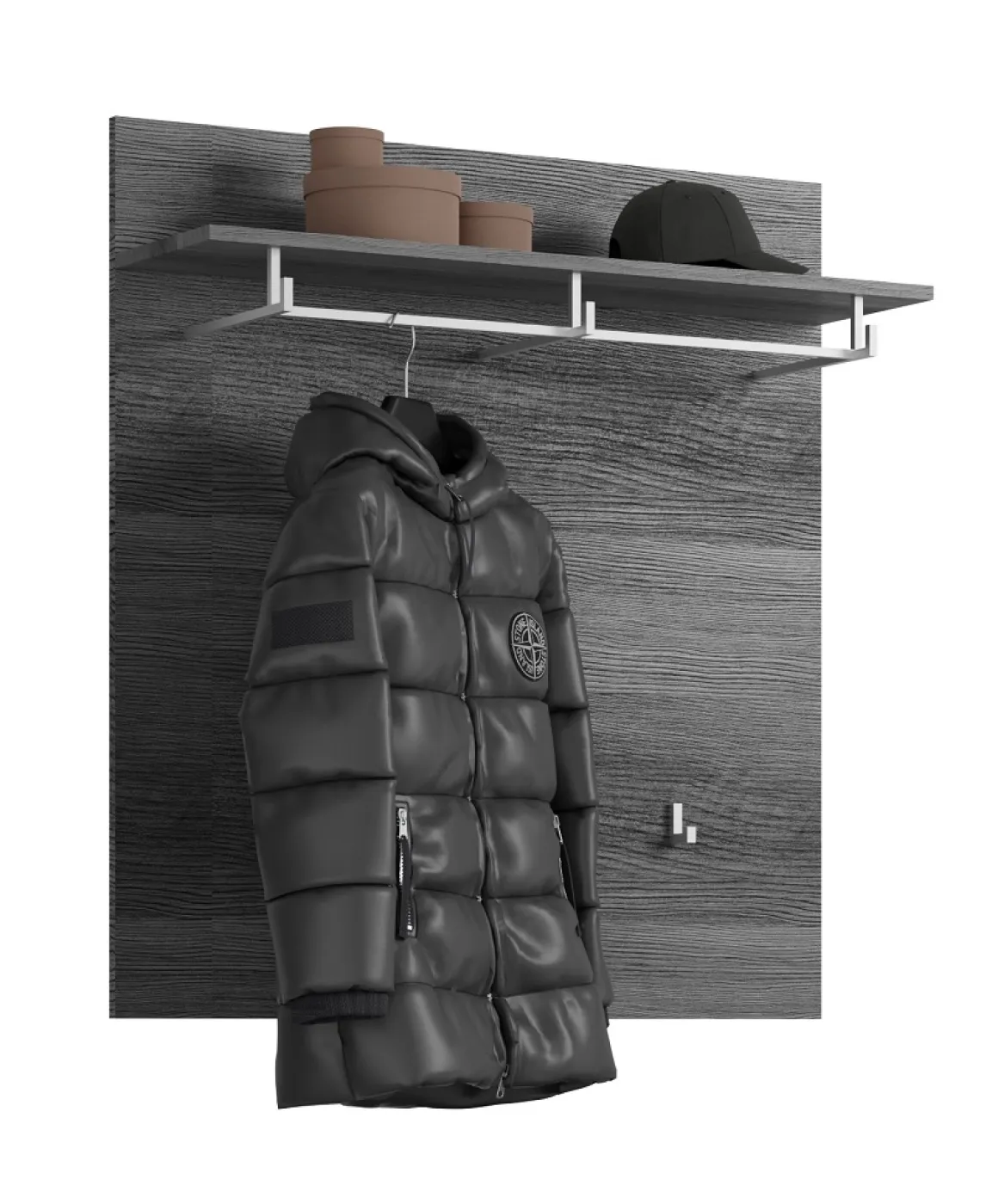 Garderoben-Set Scout | weiß Hochglanz / rauchsilber | 4-teilig mit Sitzkissen