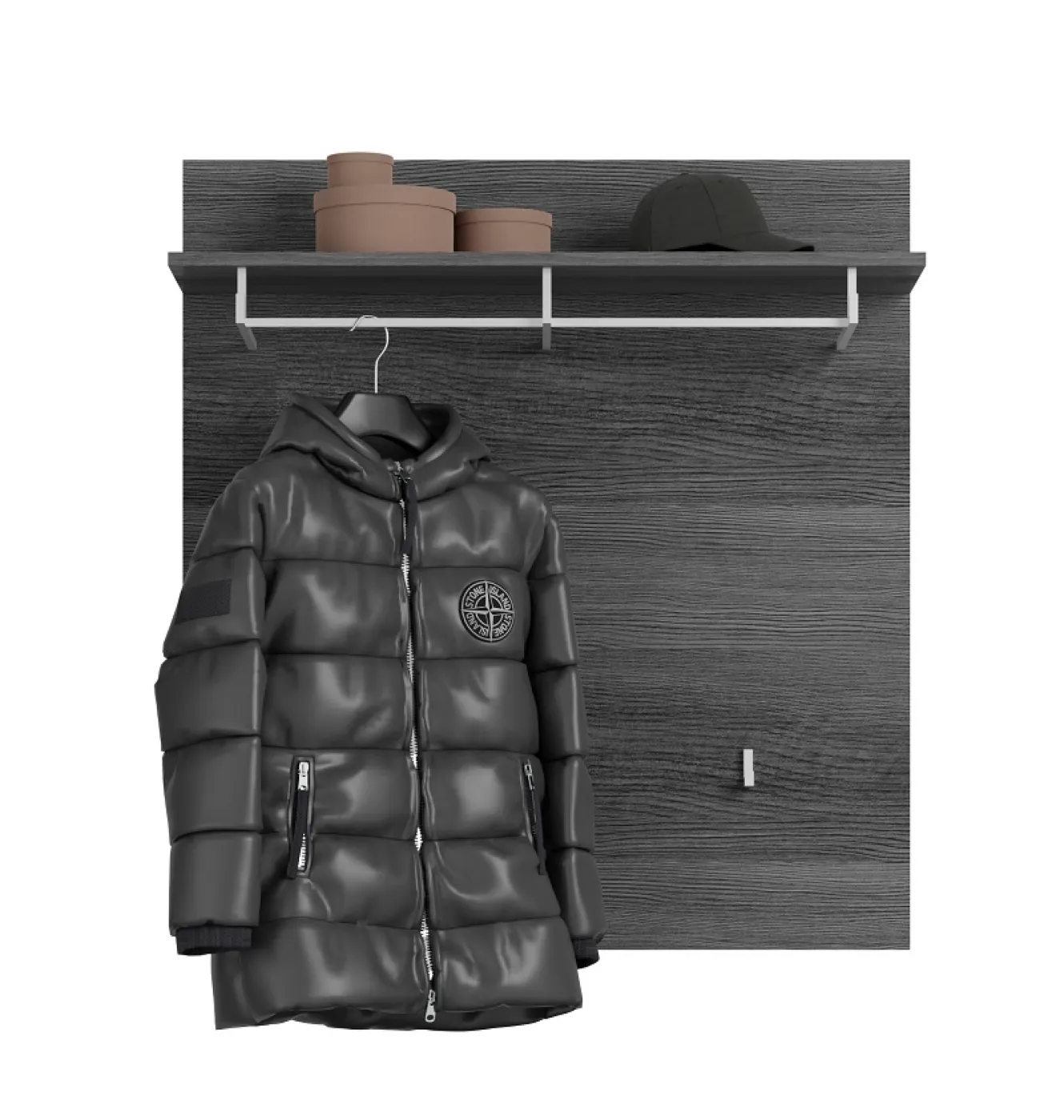 Garderoben-Set Scout | weiß Hochglanz / rauchsilber | 5-teilig mit Sitzkissen