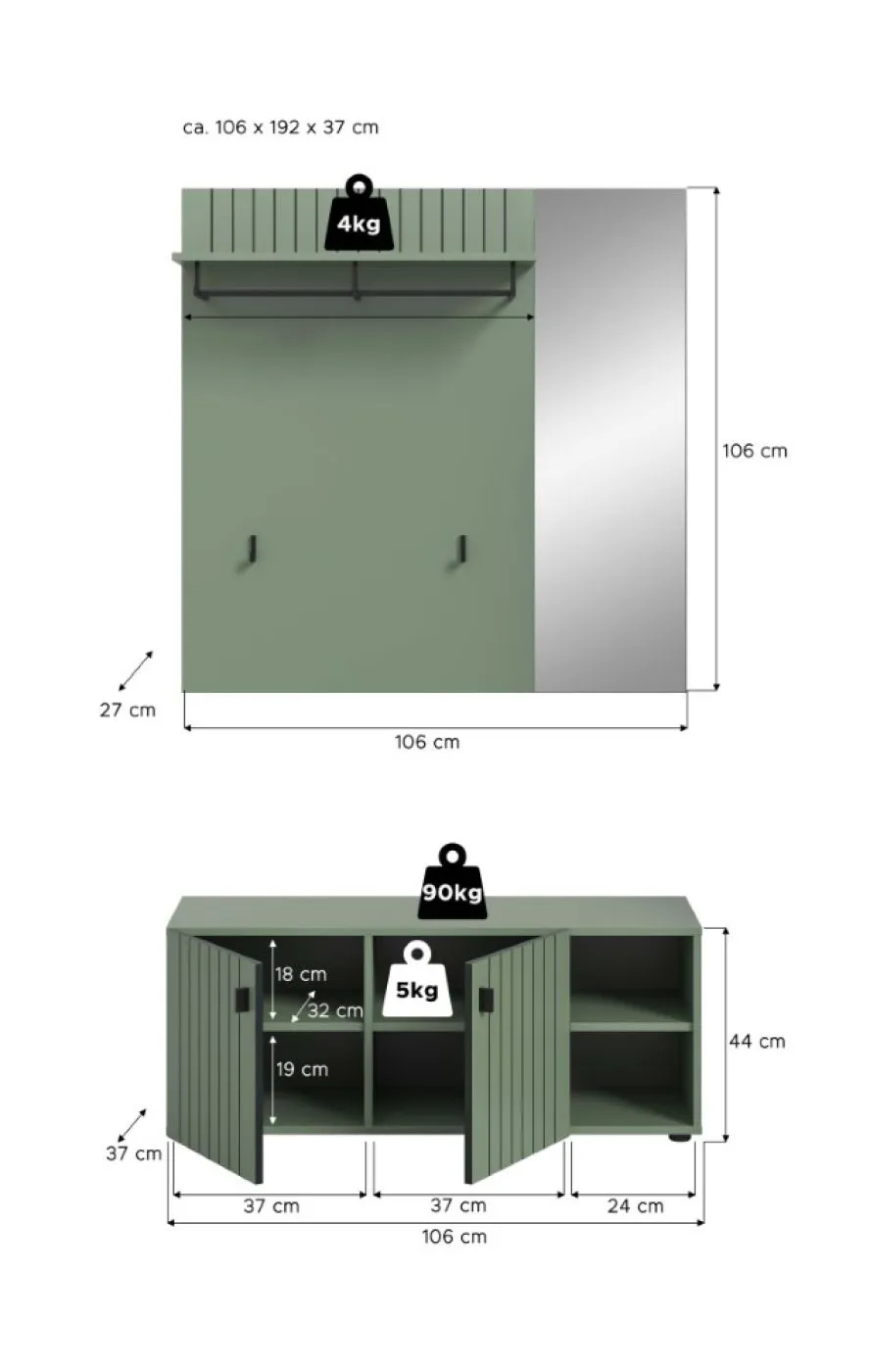 Garderoben-Set Station 3 | Smoke Green | 2-teilig | ohne Sitzkissen