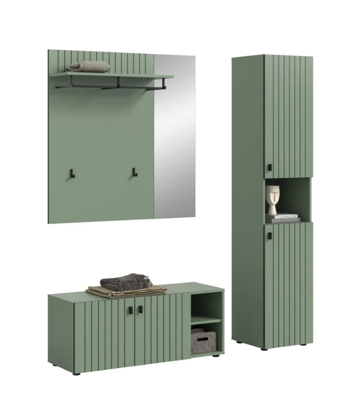 Garderoben-Set Station | Smoke Green | 3-teilig | ohne Sitzkissen