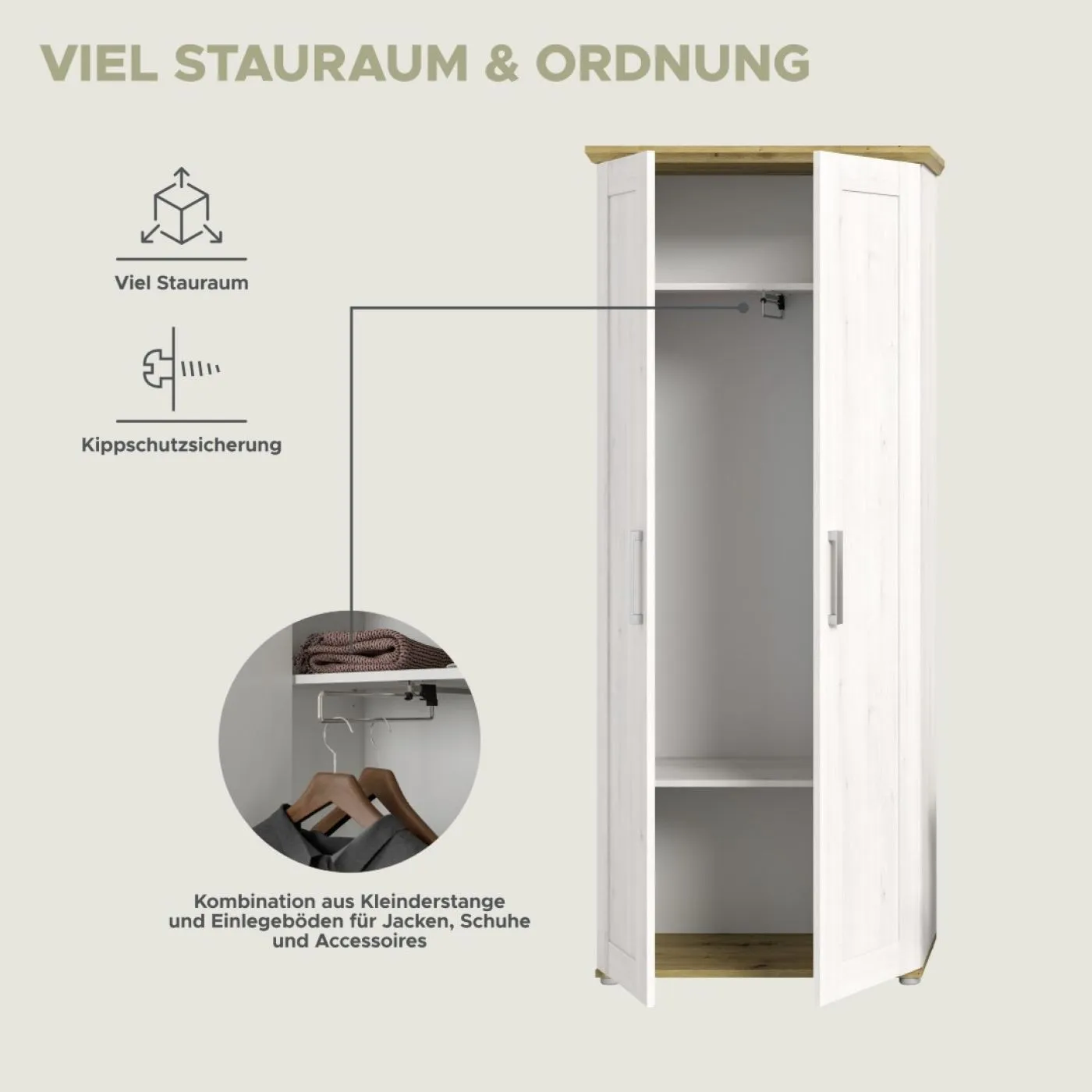 Garderoben-Set Verona | Lärche Sibiu / Eiche | 3-teilig ohne Kissen