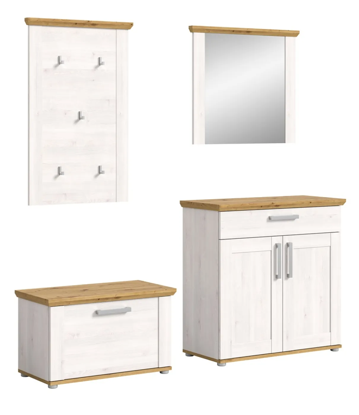 Garderoben-Set Verona | Lärche Sibiu / Eiche | 4-teilig mit Sitzkissen