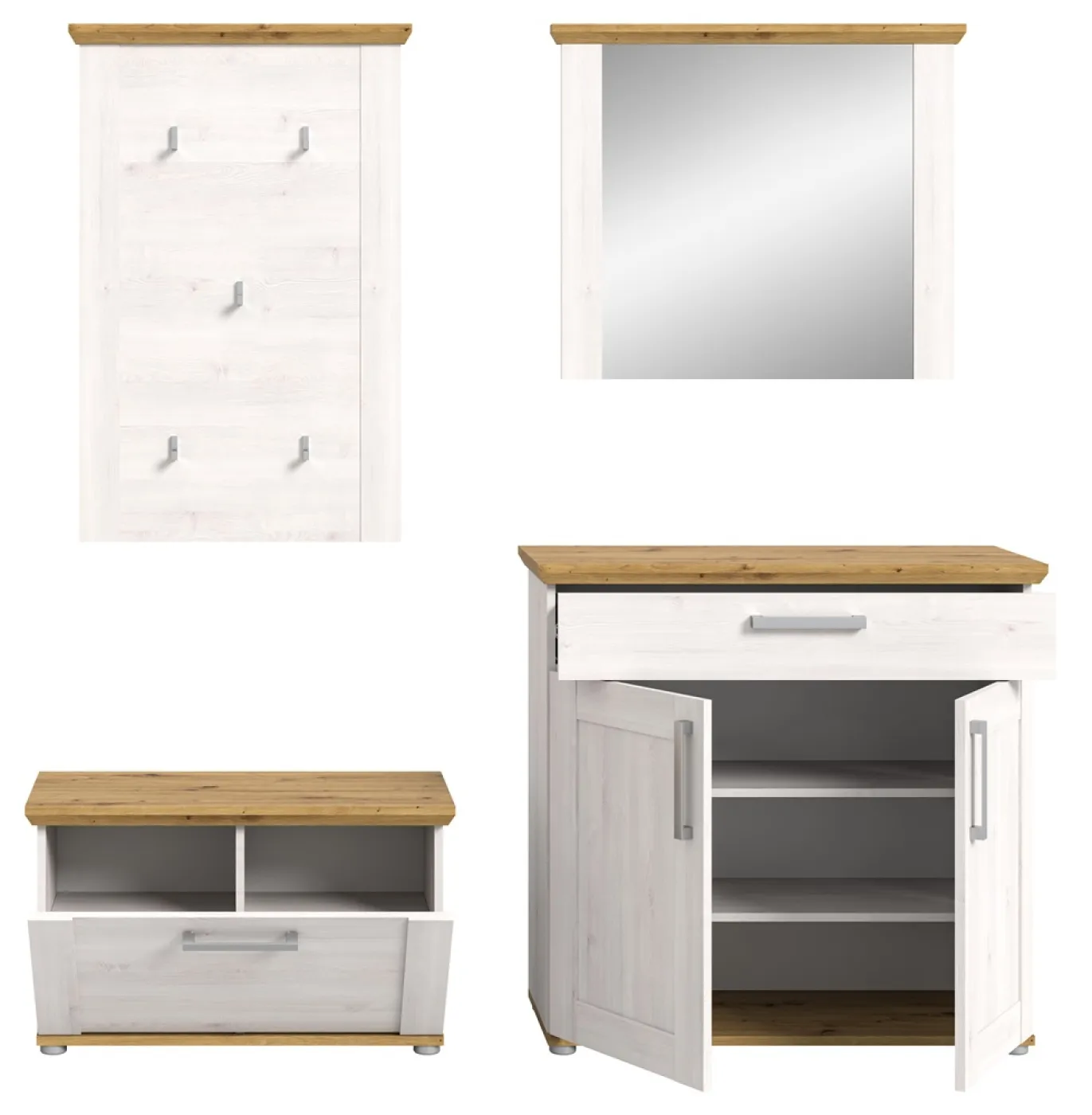 Garderoben-Set Verona | Lärche Sibiu / Eiche | 4-teilig mit Sitzkissen