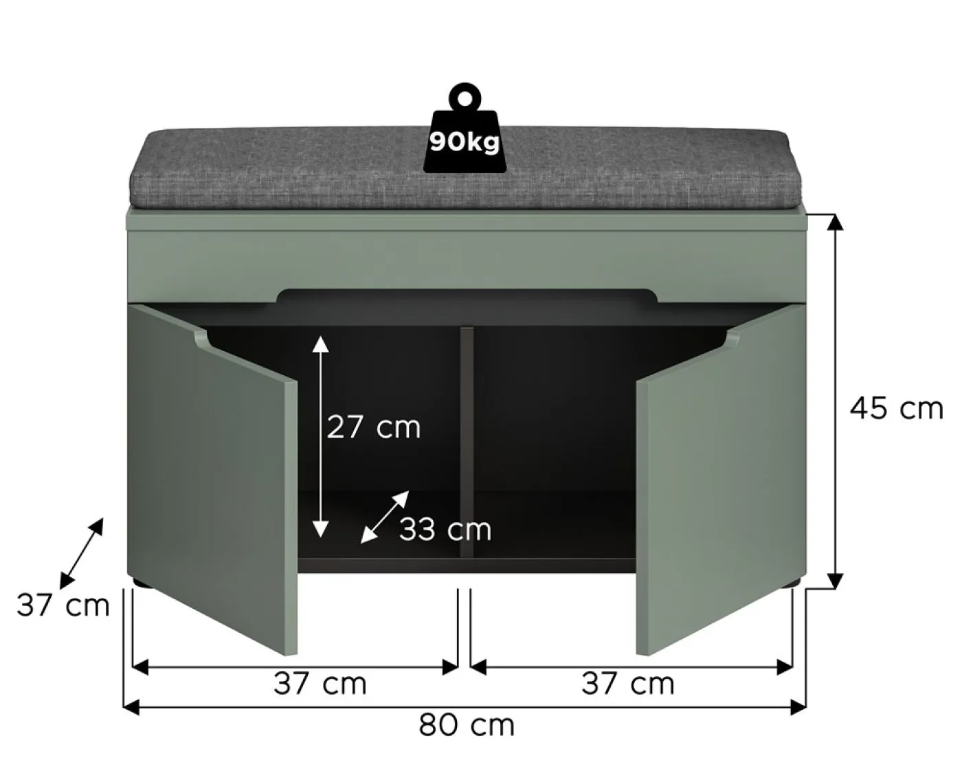 Garderobenbank Canu inkl. Sitzkissen | Basalt grau / Smoke Green