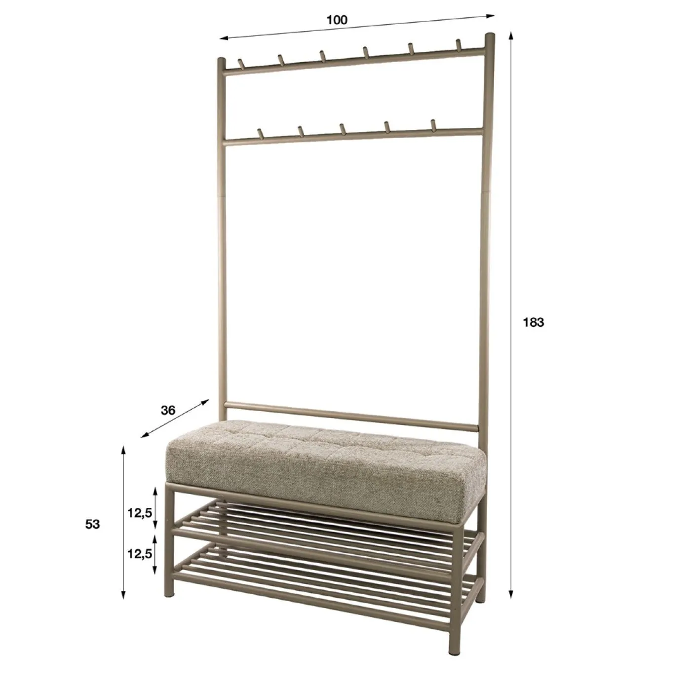 Garderobenbank Shio | 11 Haken | mit Sitzfunktion | beige