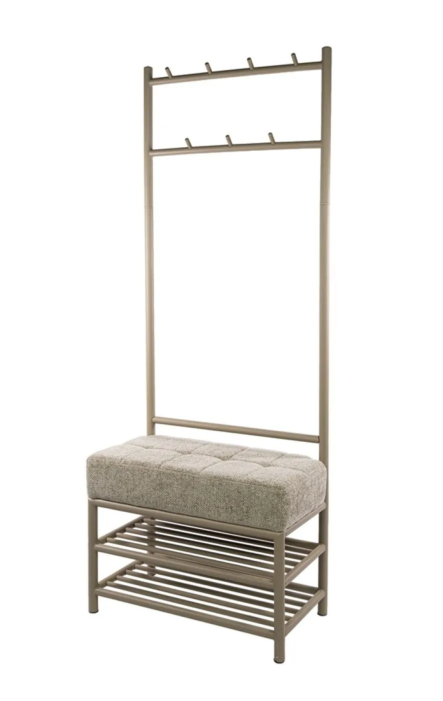 Garderobenbank Shio | 7 Haken | mit Sitzfunktion | beige