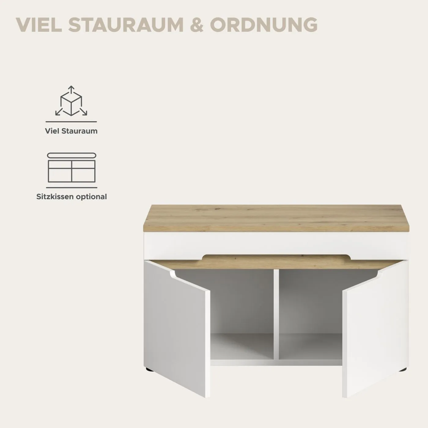 Garderobenbank Sitzbank Canu | Weiß / Artisan Eiche